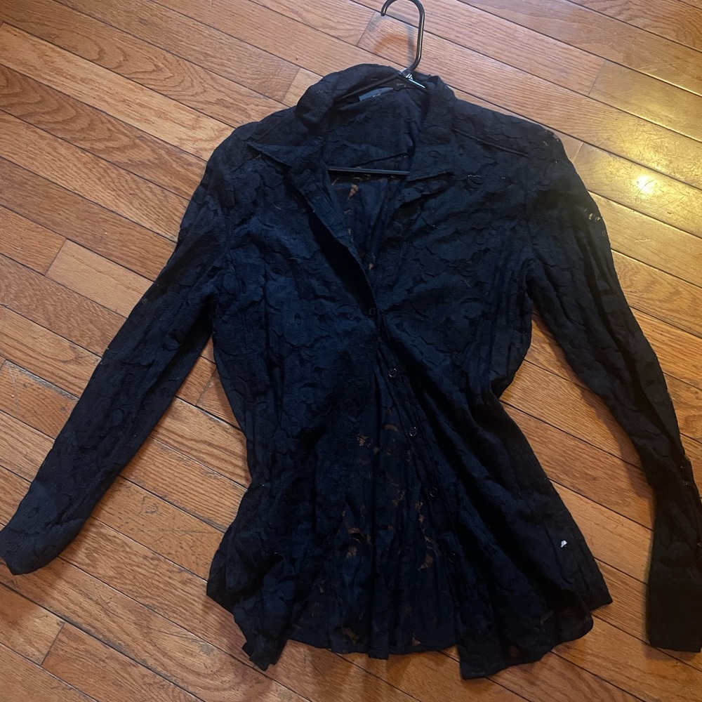 New York & Company Black Stretch Lace Top